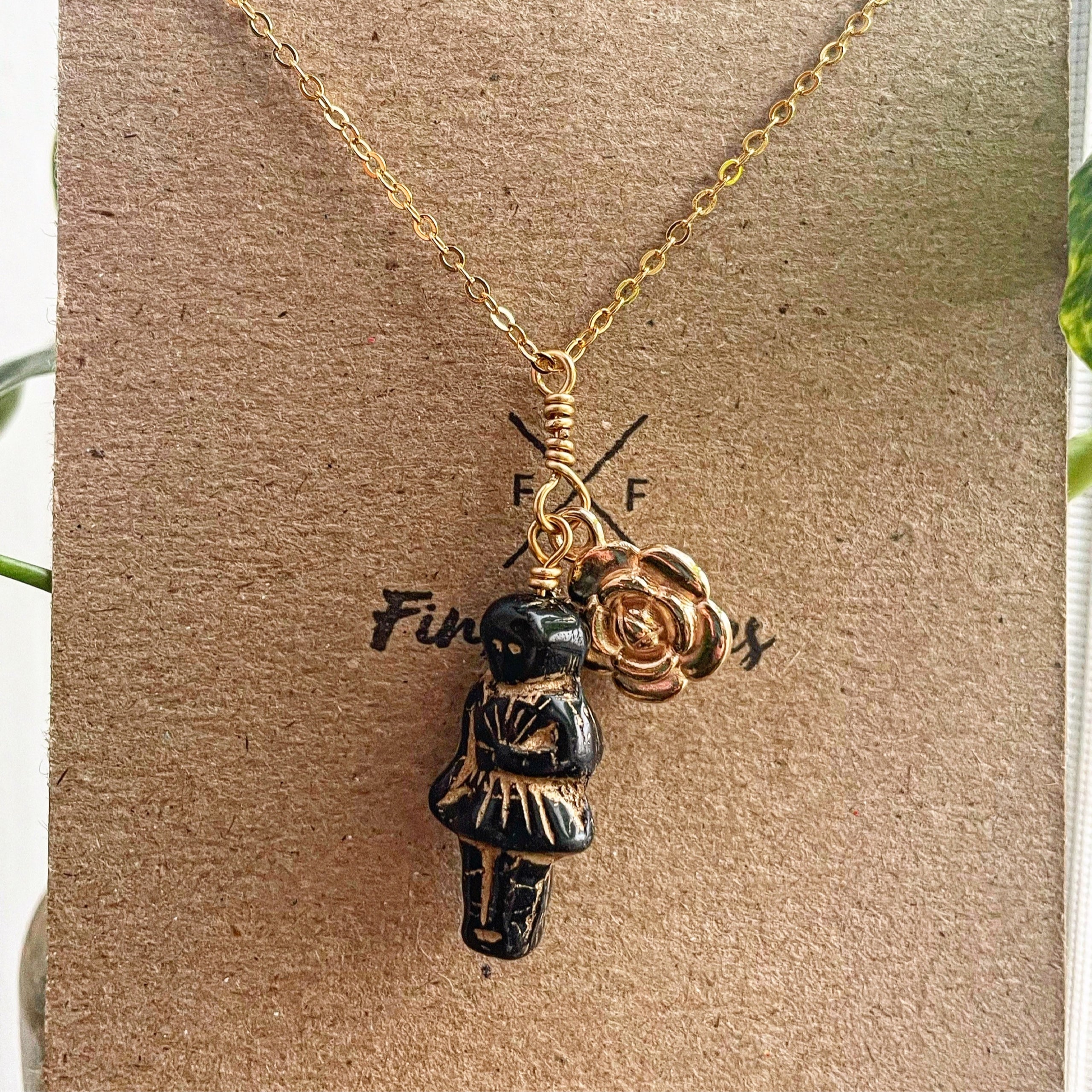 Czech Rose Charm Necklace Fins Foxes